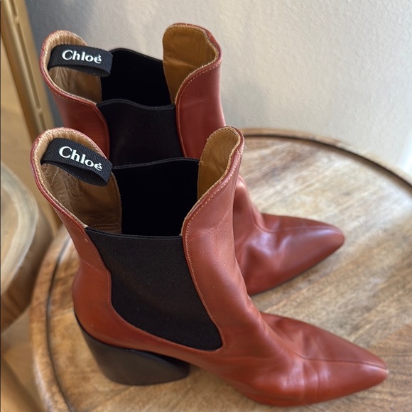 Chloé Wave in Sepia Brown Leather Chunky Heel Ankle Boots EU 38 US 8 NIB $960 - Picture 8 of 8